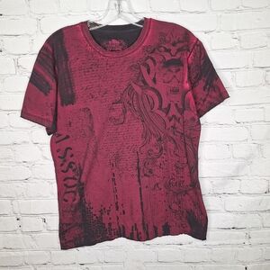 Xtreme Couture Red Black Intracate Graphic Grunge T-Shirt 100% Cotton Rare Small